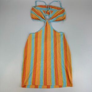 Princess Polly Womens Size 12 Orange Blue Summer Dress Cutout Fitted Bodycon